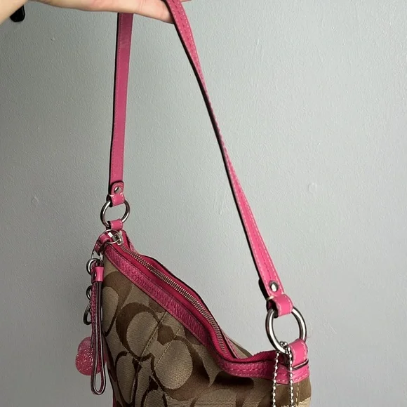 Coach Tan and Pink Signature Shoulder Bag - Picture 13 of 15